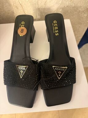 GUESS Black Rhinestone Slide Sandals size 8 New
